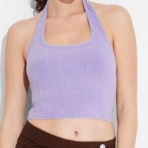 Wild Fable Size L Acid-Washed Purple Ribbed Cropped Halter Tank Top
